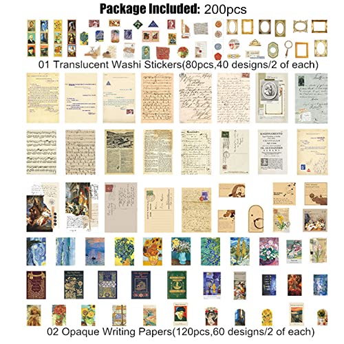 Esweny 200PCS Vintage Scrapbooking Supplies Kit for Journaling, Junk Journal Planners Aesthetic Cottagecore Room Decor Wall Art Collage Album(Artistic) - style: Artistic