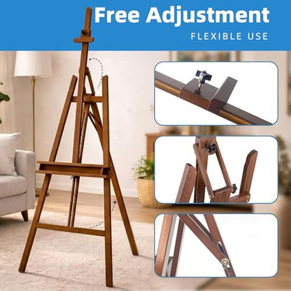 Large A-Frame Solid Beechwood Studio Easel for Painting | Adjustable Artist Easel with Storage Drawer, Display Easel Stand Holds Canvas Up to 48 Inches, Brown - style: Brown