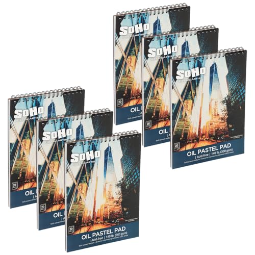 SoHo Urban Artist Fine Textured Professional Pastel Paper Pad - 140 lb - 6 Pk 11x14 -Acid-Free Fine Textured Canvas w/Glassine Sheets, 120 Total Perforated Sheets, Durable Oil Pastel Pad for Artists - size: 11x14" - Set of 6