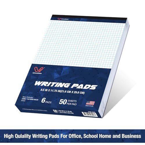 Woodlake Graph Paper Pads 8.5 x 11, 4x4 Quad Ruled, Premium Thick Paper Made In USA, No Ink Bleeding, 50 Sheets Per Pad,6 pack, Micro-Perforated Graph Paper Notebook - color: White, size: 8.5 x 11 Graph Ruled