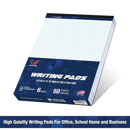 Woodlake Graph Paper Pads 8.5 x 11, 4x4 Quad Ruled, Premium Thick Paper Made In USA, No Ink Bleeding, 50 Sheets Per Pad,6 pack, Micro-Perforated Graph Paper Notebook - color: White, size: 8.5 x 11 Graph Ruled