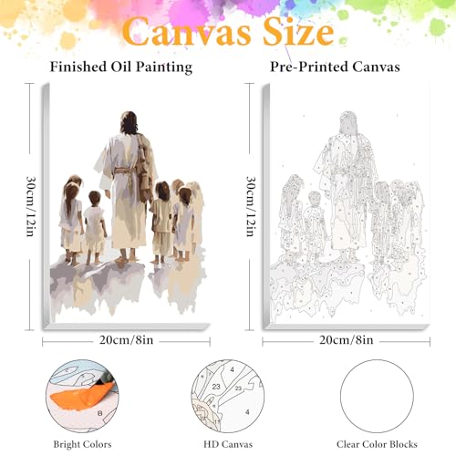 Framed Paint by Numbers Kit for Adults, Jesus with Children 8x12 Inch | Paint by Number with Frame, DIY Acrylic Painting Kit for Relaxation, Easy for Beginners, Wall Decor Gift for Christians - color: OPFUS2512-09