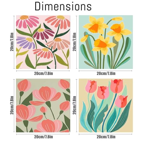eniref 4 Pack Paint by Number for Adults Framed, Easy Flowers DIY Arts and Crafts for Adults Beginner with Wooden Frame Paint Brushes Acrylic Paint Set for Home Decor 8X8 Inch