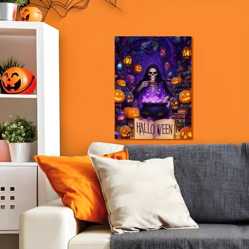 Muzagroo Art 5D Halloween Diamond Paintings Kits for Adults Round Full Drill Pumpkin Diamonds Art Kits for Beginners Diamond Art Paintings Gem Art Kits Diamond Dots Kits 30x40cm (Skeleton Coffee) - color: Skeleton Coffee