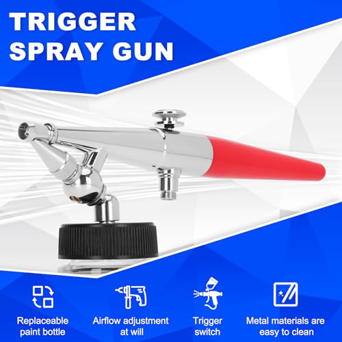 Single-Action Siphon Feed Spray Gun Kit (Red) - Airbrush H-Set with 3 Nozzles & 6-Foot Hose, Airbrush H-Set Single Action Suitable for Models, Art Painting, Handmade DIY, Small Scene Repairs & More