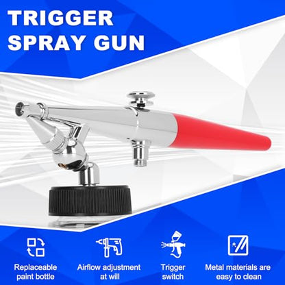Single-Action Siphon Feed Spray Gun Kit (Red) - Airbrush H-Set with 3 Nozzles & 6-Foot Hose, Airbrush H-Set Single Action Suitable for Models, Art Painting, Handmade DIY, Small Scene Repairs & More
