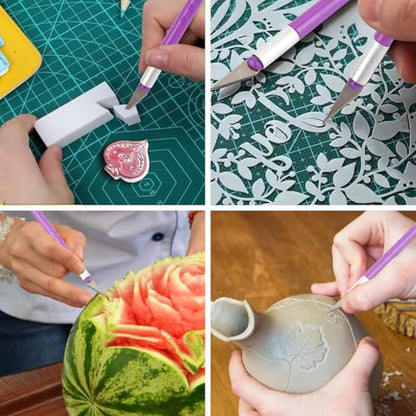 3Pcs Self Healing Cutting Mat with Knife and Quilting Ruler，3 Size Non-Slip Cutting Mat for Crafts Hobby Project， A3/A4/A5，Green