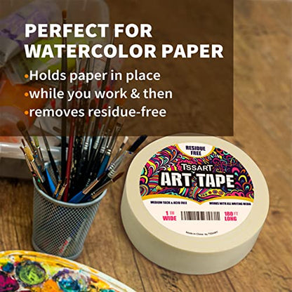 White Art Tape Medium Tack - Masking Artists Tape for Drafting Art Watercolor Painting Canvas Framing - Acid Free 1inch Wide 180FT Long - size: 1inch