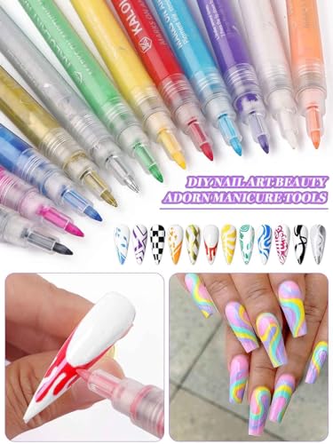 12 Color Nail Art Pens Kalolary Nail Art Marker Point Graffiti Dotting Pen - color: C