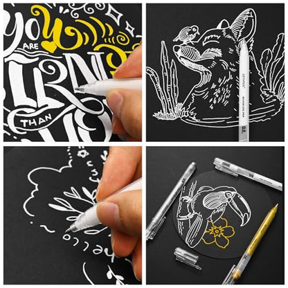 GETHPEN 3-Pack Gold Gel Pens, 0.6mm Fine Point Opaque Archival Ink Pens | Metallic Gel Ink Pens for Black Paper, Artists Drawing, Sketching, Adult Coloring Books, Card Making, Bullet Journaling - size: 0.6 mm, style: 3 Pack Gold