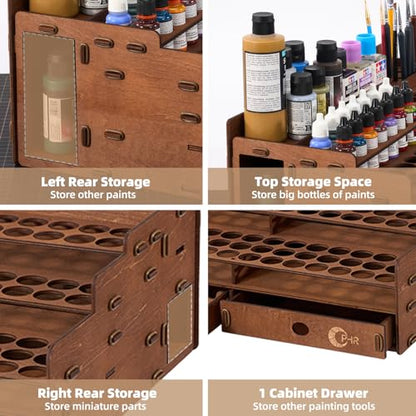 OPHIR Wooden Paint Organizer 98 Holes Rack for Miniature Paints & Brushes - size: 1.02"-98 Holes