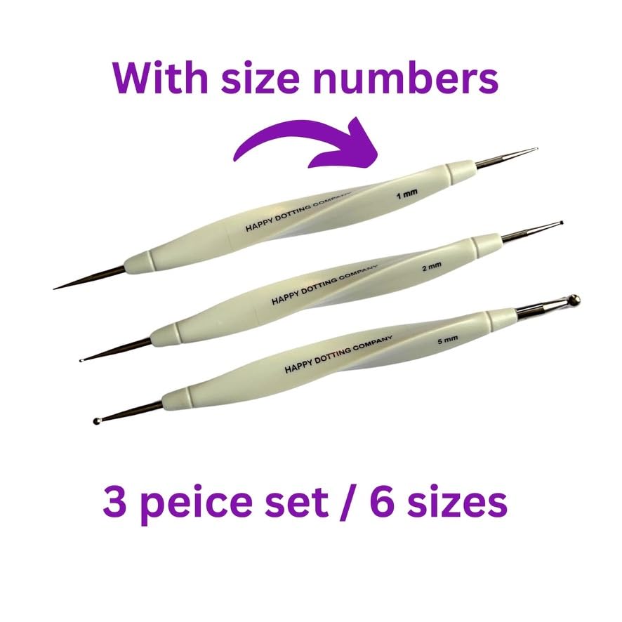 3 pc Stylus Set with Size Numbers - Dotting Tools - Happy Dotting Company - Dot Mandala Art - Very fine Stylus 0.5 to 5mm