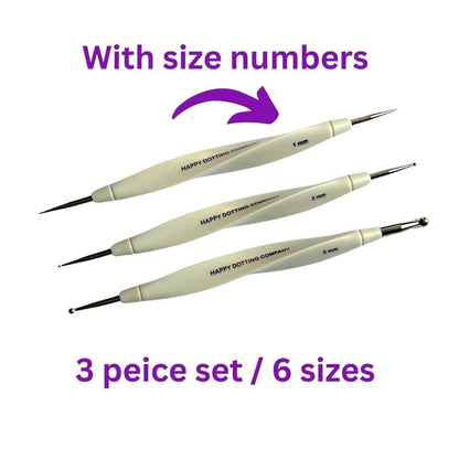 3 pc Stylus Set with Size Numbers - Dotting Tools - Happy Dotting Company - Dot Mandala Art - Very fine Stylus 0.5 to 5mm