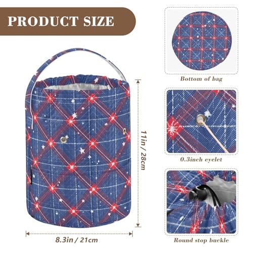 Blue Retro Plaid Stars Yarn Bag Small Crochet Bag Drawstring Yarn Storage Organizer Knitting Project Bags Potable Yarn Holder with Holes Handle Crocheting Needles Knitting Accessories - color: Blue Retro Plaid Stars