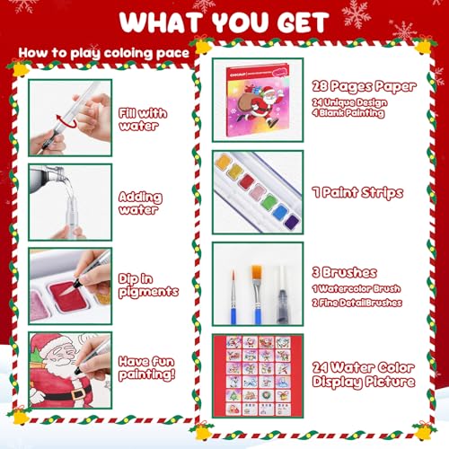CHICAUP Christmas Paint with Water Coloring Books for Kids, Xmas Season Watercolor Painting Kit Painting Activity for Kids Ages 3-5 4-8, Mess Free Arts Crafts Drawing Gift Toy for Boy Girl - color: Red
