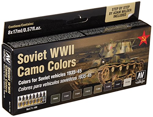 Vallejo - Soviet WWII Camo Colors Acrylic Paint Set | Model Air | AFV Color Series Kit for Historical Reenactments with Artist-Quality Pigments | 8 Bottles x 17 ml (0.57 fl.oz.) - style: Soviet WWII Camo Colors