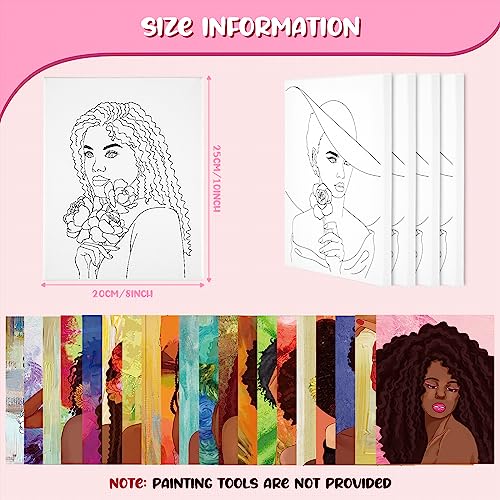 Sherr 20 Pcs Pre Drawn Canvas Afro Queen for Painting for Adults | Bulk 8" x 10" Pre Stretched Outline Painting Boards African American for Beginners Students, Party Favor - style: Stylish