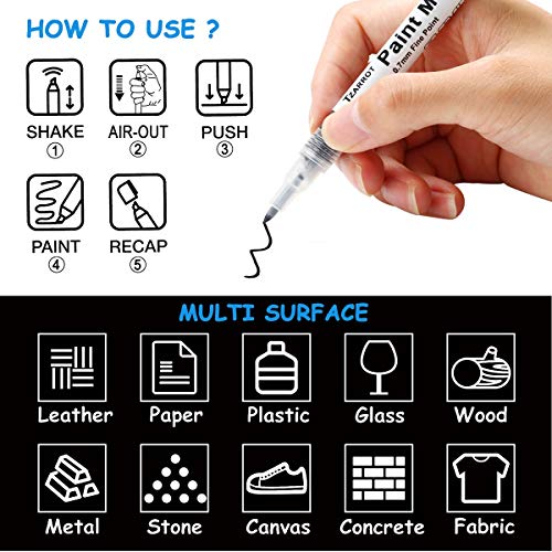 White Paint Pen, 8 Pack 0.7mm Acrylic Paint Pens with 2 White 2 Black 2 Gold 2 Silver Permanent Marker for Wood Rock Fabric Metal Plastic Ceramic Acrylic Markers Extra Fine Tip
