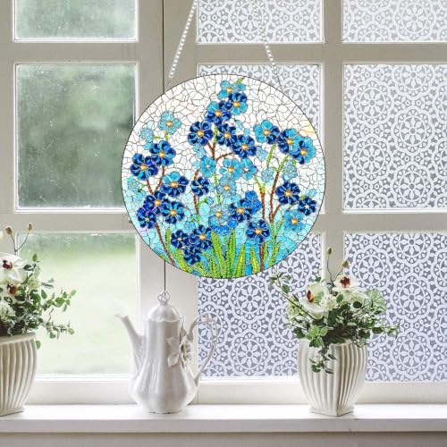 RYMILIE Hanging Diamond Art Kits for Adults Blue Flowers 8x8inch - color: DP04407