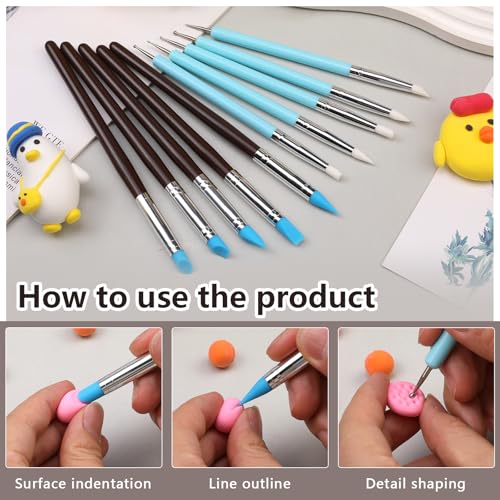 10 Pcs Silicone Clay Tools, Silicone Sculpting Tools, Polymer Clay Tools | Dotting Tools for Painting, Silicone Brushes for Crafts, Nails - color: Color C