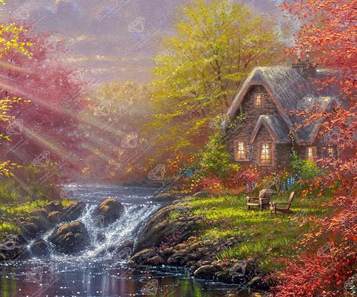 DIAMOND ART CLUB Golden Cabin Dreams Diamond Art Kits for Adults | Premium Diamond Painting Kit, Fun DIY Crafts for Adults, Square Diamond Art Canvas, 14.7" x 12.3" (37.3 x 31.1 cm) - color: Golden Cabin Dreams