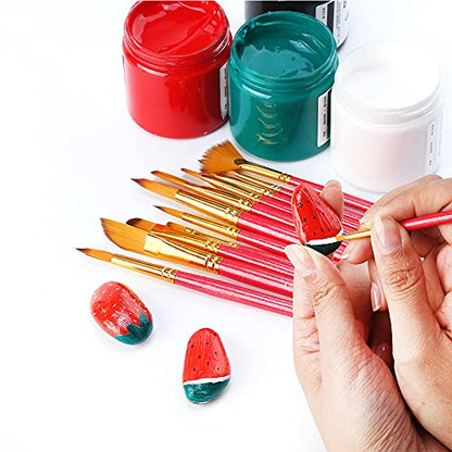 Transon Artist Paint Brush Set of 12 for Acrylic Watercolor Gouache Oil Craft Painting Red - color: 12 Pcs Red