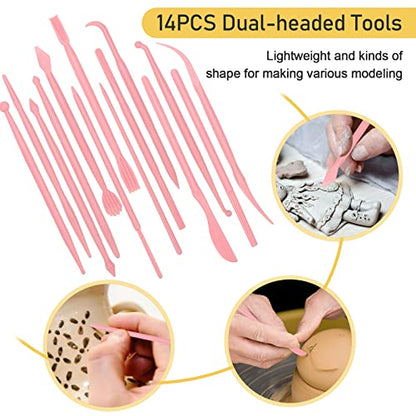28Pcs Polymer Clay Cutter Tools, Pletpet Polymer Clay Tools Acrylic Roller/ 14 Sculpting Kits/ 7 Circle Shape Cutter/ 2 Acrylic Sheets for Press/ 2 Scarper/Needle Detail Shaping