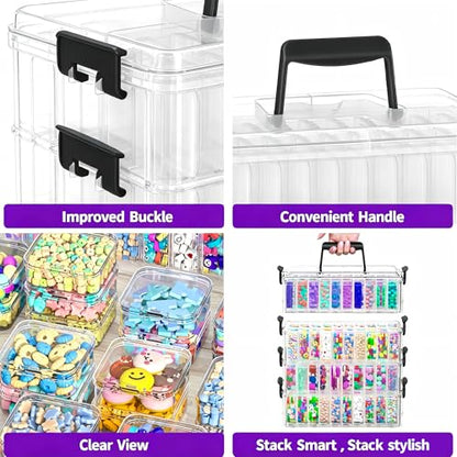 Bead Organizer Box 120 Pcs, 4-Tier Large Capacity Stackable Bead Storage Containers, Portable Plastic Craft Organizers for Jewelry Making, Bracelets, DIY, Nail Art Charms - size: 4-Tier 120 Compartments