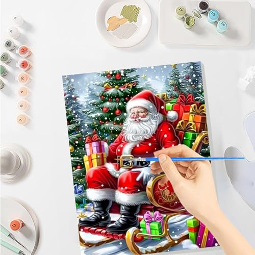 SENQAO Christmas Paint by Numbers for Adults Framed, Santa Claus Adults' Paint-by-Number Kits, Adult Paint by Number Kits on Canvas, Acrylic Number Painting for Home Decor, 8x12inch - color: santa claus