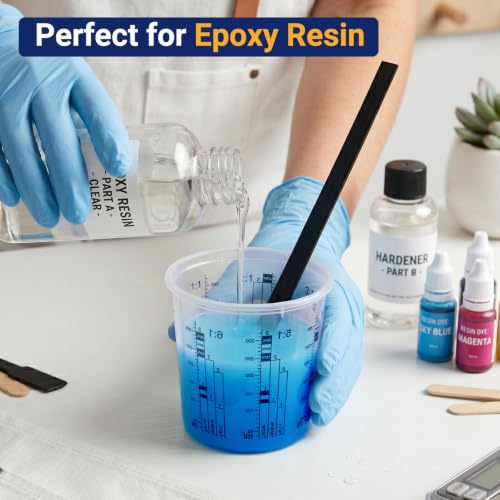 Gartful 30 Pack 10oz 320ml Clear Plastic Paint Mixing Cups with 30 Stir Sticks - Disposable Graduated Measuring Cups for Paint, Resin & Epoxy with ML Scale & 3-Column Ratios (1:1-7:1) for DIY Crafts - size: 10oz / 320ml
