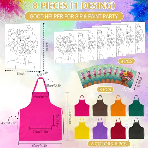Cholemy 8 Set Paint and Sip Kit for Adults 8'' x 10'' Pre Drawn Canvas with Wooden Easels Acrylic Paint Brushes Wash Cup Palette Apron for Painting DIY Date Night Party Supplies(Flower Lady) - style: Flower Lady