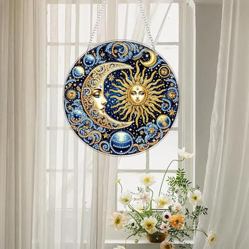 RYMILIE Hanging Diamond Art Kits for Adults Sun and Moon 8x8inch - color: DP01391