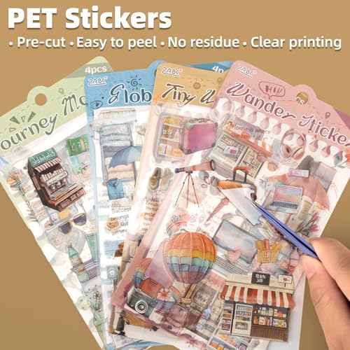 Uideyvi Travel Series Sticker Scrapbooking Supplies for Junk Journal, 16 Sheets PET Stickers(TZ-010-005) - color: Travel Series
