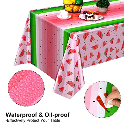 durony 2 Pack Watermelon Plastic Tablecloths 54 x 108 Inches Pink Watermelon Plastic Table Cloth Cover Fruit Party Supplies for Girls Birthday Baby Shower Wedding Table Cover - style: Watermelon