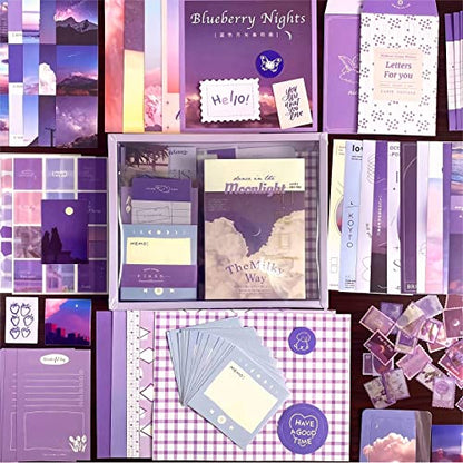 LCLAIDYDY 348 PCS Aesthetic Scrapbook Kit with A6 Grid Notebook, Bullet Junk Journals, DIY Gift Journaling Kit for Teen Girl Women (Moonlight) - color: Moonlight