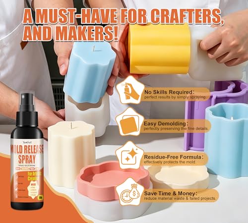 7 oz Silicone Mold Release Spray, Water Based Odorless Fast Drying Releaser, Non-Stick No Oily Residue for Epoxy Resin, Candle Making, Soap, Plaster, Silicone & Plastic Molds, Extend Mold Lifespan