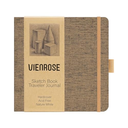 Vienrose 5.5"x5.5" Sketch Books, Linen Cover Sketching Book with Acid-Free Paper, 111lb/180gsm Drawing Pad for Kids, Beginners & Professionals, Art Supplies for Adults & Students(Brown, 60 Sheets) - color: Brown, size: 5.5"x5.5", 60 sheets