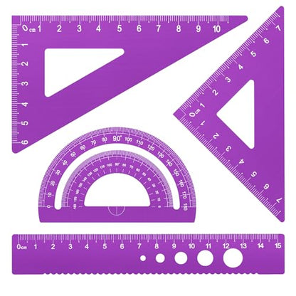 Honagu Triangular Ruler Set, 4 Pieces Aluminum Alloy Ruler, Metal Drafting Ruler, Geometric Protractor for Students, Draftsmen, Engineers, School Office Supplies (Purple) - color: Purple