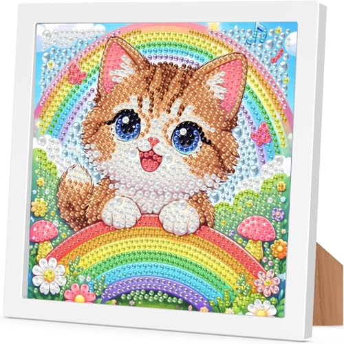 Arttoplus Cat Diamond Art Painting Kits for Kids with Frame 7x7 inch - color: CC1070-US