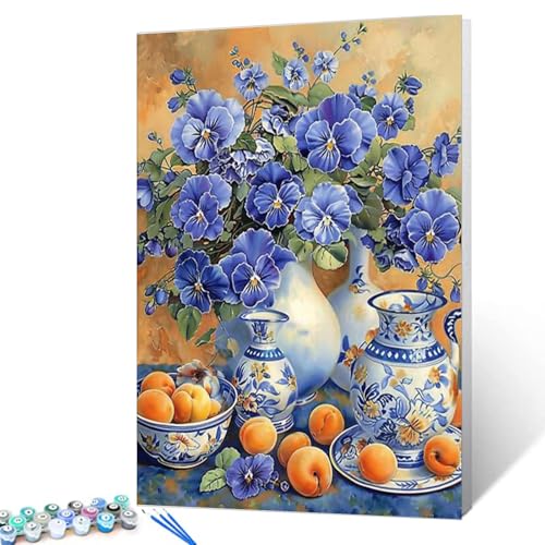 Flower Paint By Bumbers For Adults Beginner Bule Flowers Vase DIY Paint by Numbers Acrylic Paint Canvas Vintage Exquisite Bedroom Decor Painting Kits Flower Furit Art 16x20 Inch （without Frame ） - color: Wine Fruit 04, size: 16''x20''(Frameless)
