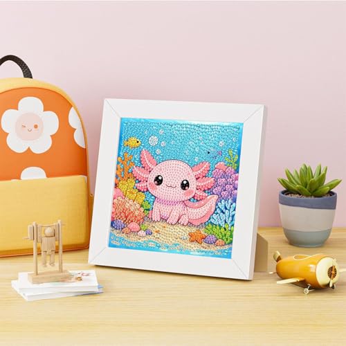 Arttoplus Axolotl Diamond Art Painting Kits for Kids with Frame 7x7 inch - color: CC1071-US