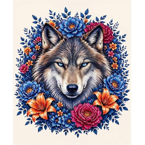 Wolf Diamond Art Kits for Adults ,5D Full Round Drill Floral Animal Gem Art | DIY Diamond Painting Kit Wildlife Paint by Diamonds for Home Wall Decor Women Gift 12x16 Inch - color: HS043-1