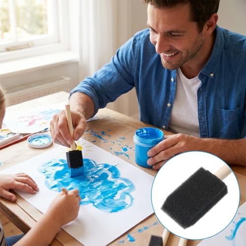 5 Pcs Foam Paint Brushes, 1" Sponge Paint Brush with Wood Handle, Sponge Brushes for Painting DIY Craft Varnishes Painting and Cleaning
