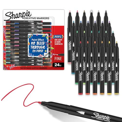 Sharpie Creative Markers Variety Pack, Water-Based Acrylic Paint Markers, Fine Tip, Assorted, 24 Count - style: 24 Count Fine Tip