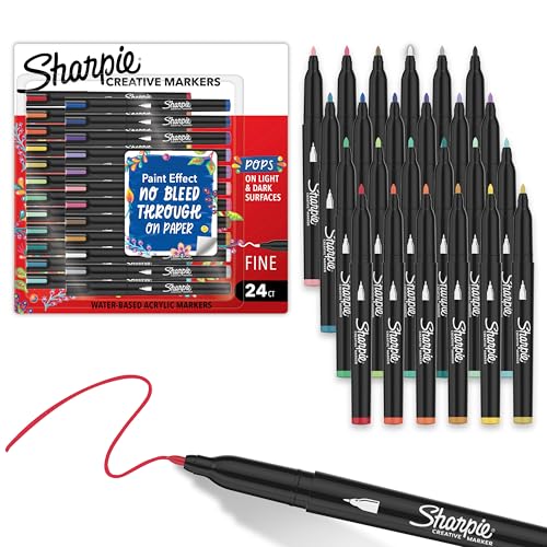 Sharpie Creative Markers Variety Pack, Water-Based Acrylic Paint Markers, Fine Tip, Assorted, 24 Count - style: 24 Count Fine Tip