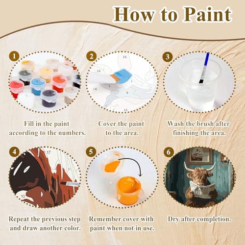 Funny Paint by Numbers Kit for Adults, Paint by Number for Adults 16x20 in - color: Highland Cow (16x20inch)