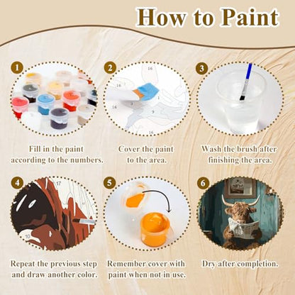 Funny Paint by Numbers Kit for Adults, Paint by Number for Adults 16x20 in - color: Highland Cow (16x20inch)