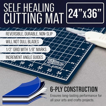 U.S. Art Supply 24"x36" Self-Healing Cutting Mat 5-Ply White/Blue | Double-Sided White/Blue Craft Mat, Non-Slip Cutting Mats for Crafts, Sewing, Quilting, Scrapbooking - color: White/Blue, size: 36"L x 24"W