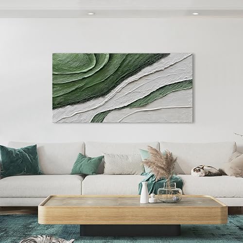 Art Hand-Painted Green Texture Oil Painting Modern Abstract Canvas Art Home Wall Decoration 24x48 inches - color: Dn167