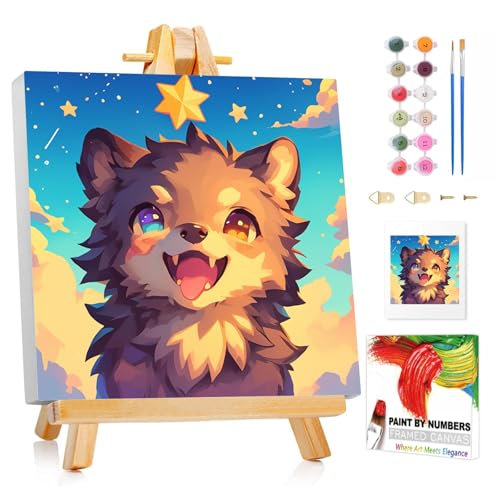 XTCIXAL Paint by Numbers Kit for Kids with Frame, Wolf, 8X8 inch - color: 13-Wolf